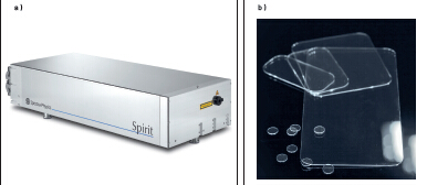 圖1：Spirit 1040-IMC 激光器（a）具備高重復(fù)率的工業(yè)飛秒激光器，平均功率高達16瓦，是進行 ClearShape加工（b）的理想之選。